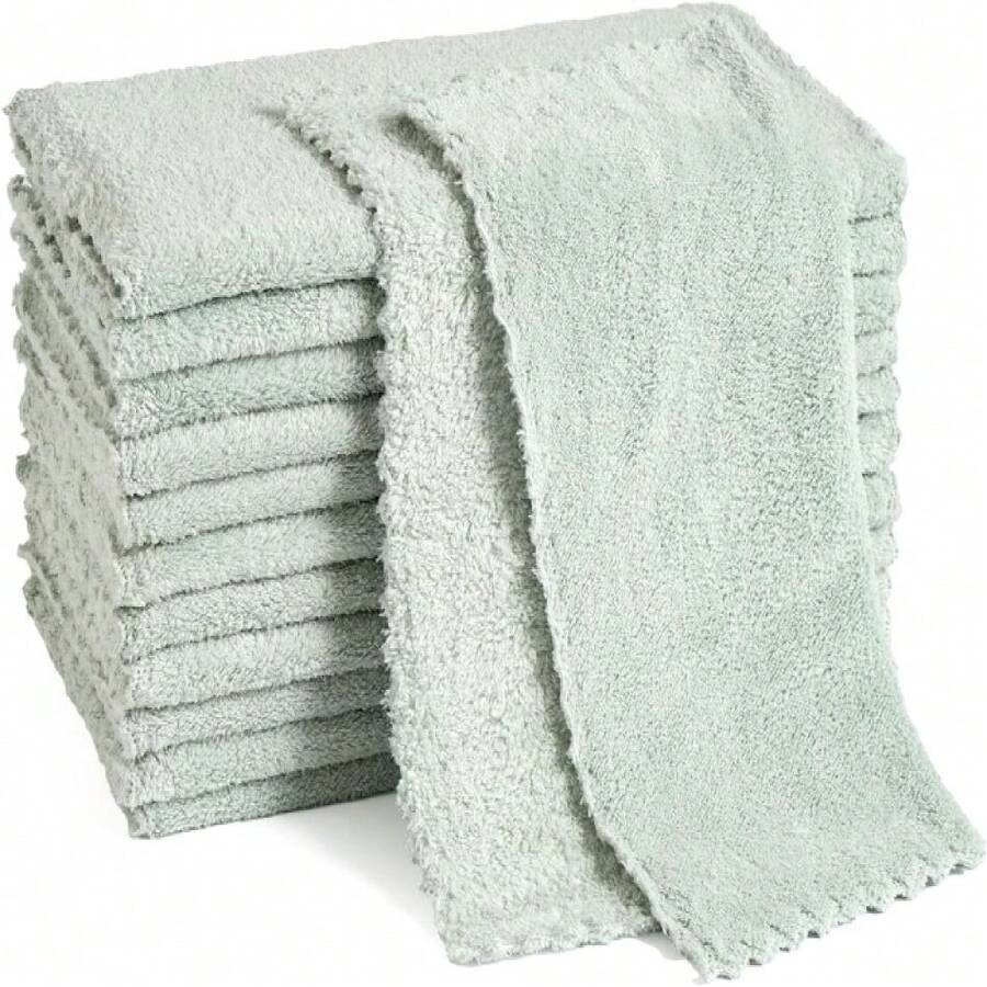 12 Pack Cleaning Cloth,Ultra Soft Absorbent Quick Drying Microfiber Cleaning Rags,No Scratches,Reusable,Washable,Lint Free Cleaning Towels For Kitchen,Window,Glass,Car,12"*12"(Light Green),7324593 - Hijau - View 1