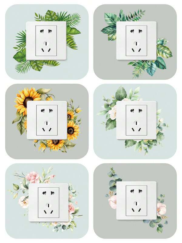 1set Fresh Green Plant & Floral Pattern 3D Switch Stickers, Interesting Vinyl Decals Suitable For Bedroom, Bathroom, Easy To Apply & Remove, Home Aesthetic Decor,Stickers,Wall Decal, Wall Stickers, Home Decor, Room Decor, Wall Decor, Bedroom Decor,Vinyl Decal For Home Decorations,Spring Decoration Items Refresh Your Home,Rama Decoration Stickers Gifts Birthday Graduation