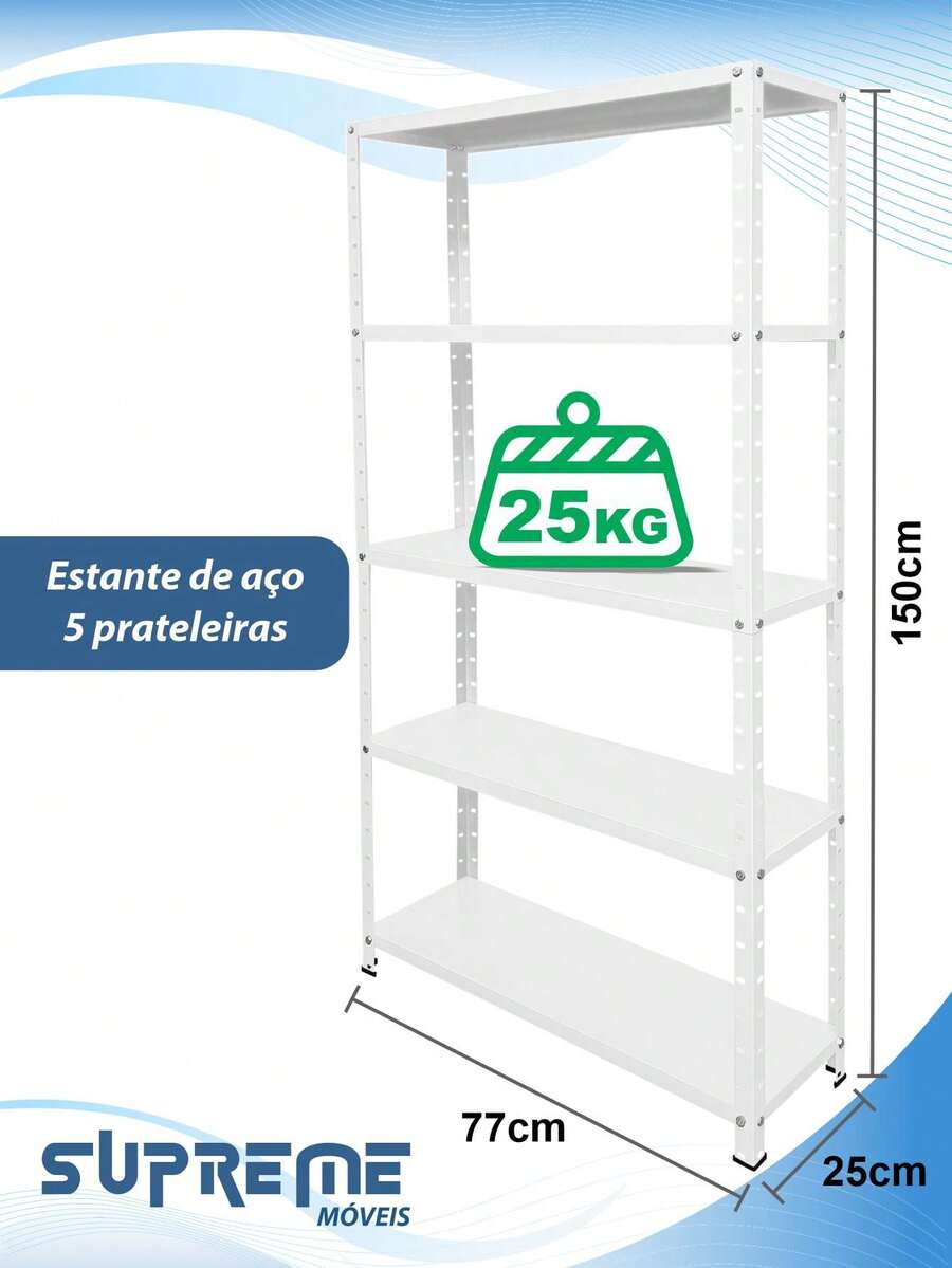 5-Shelf Adjustable Steel Shelf 25x77cm 25kg Multipurpose Various Colors - trắng - Xem 1