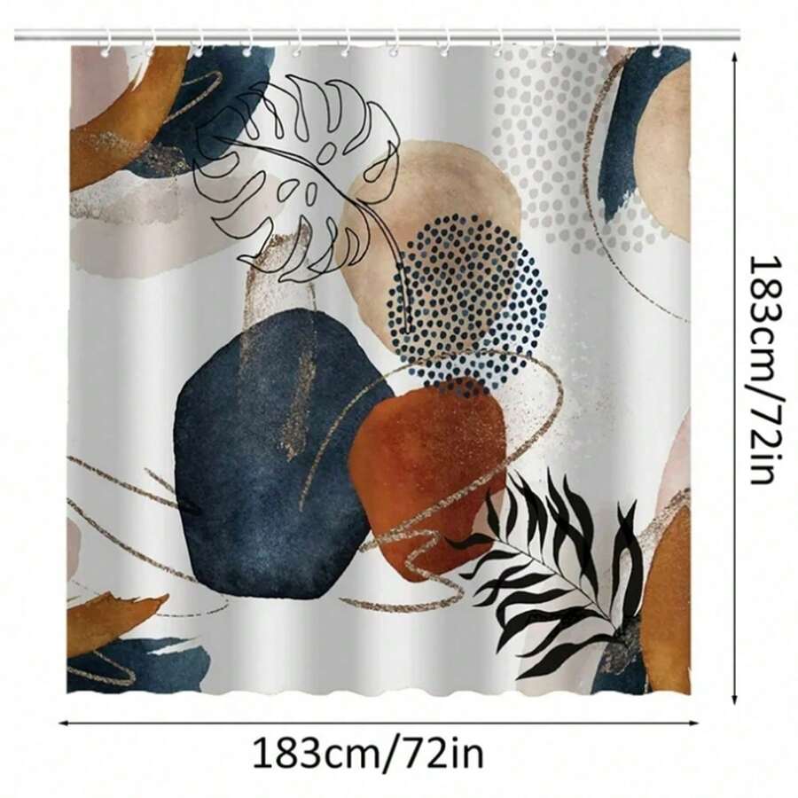 Local Warehouse Arrive In Three Abstract Shower Curtain, Boho Mid Century Modern Neutral Geometric Bathroom Curtain Dr With 12 Hooks, 72" X 72"