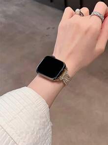 Luxury Diamond-Shaped And Wheat-Shaped Stainless Steel Watch Band Compatible With Series Ultra2/Ultra/11/10/9/8/7/6/5/4/3/2/1/SE - Gold - View 2