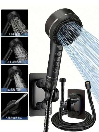 3件套布拉格钢琴键手持花洒，三档高压节水按摩花洒，ABS塑料多功能壁挂式花洒喷头，配有59英寸软管和易于安装的支架，是酒店、公寓、家庭浴室的理想之选，现代浴室和夏季淋浴必备品，完美的浴室配件和浴室工具礼品