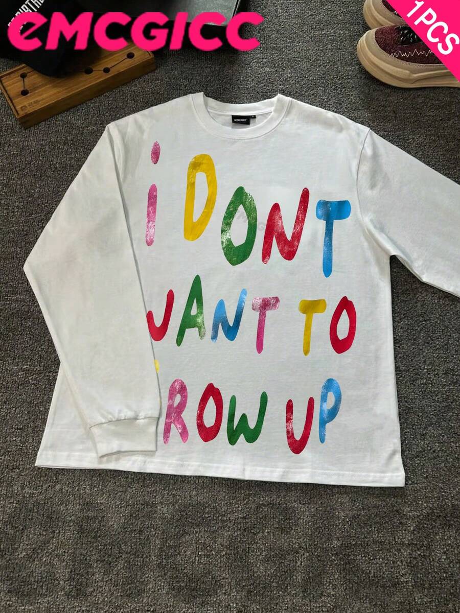 Street Life Men's Y2k Style (250 Cotton T-Shirt) Long Sleeve Shirt, Cotton Graphic T-Shirt, Men's Hip Hop Style - Long Sleeve T-Shirt, Fun Vintage Shirt, Regular Fit, Street Style, Halloween, Digital Print, Ideal Gift - 白色 - 查看 1