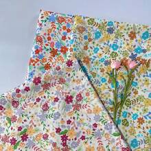 0.5m/1m/2m/3m*145cm Bohemian Colorful Lawn Flower Garden Printed Fabric, High Quality Soft & Skin-Friendly, Suitable For Seasonal Clothing Design, Dresses, Bags, Dolls, Tablecloths, Handicraft Decorations, DIY Sewing Patchwork, Multiple Sizes Available