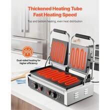 Commercial Panini Grill, 3600W Electric Sandwich Panini Maker, Stainless Steel Double Sandwichs Press With Handle And Temp Control, 19x9 In Full Flat Enamel Plate, For Hamburger Steak Bacon - US A Type Plug(110-127V) - View 2