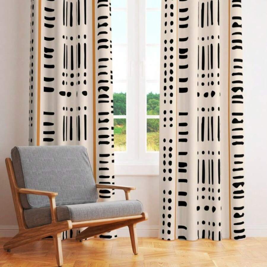 2pcs African Mudcloth Print Window Curtain, For Bedroom Living Room, Bohemian Style Curtains Room, Darkening Blackout Window Treatment For Living Room And Bedroom, Perfect For Home Decor And Interior Design - 豐富多彩的 - 查看 1