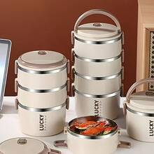 Stainless Steel Lunch Box, Large Capacity Portable And Convenient Square Box, Multi-Layer Design Lunch Box, Suitable For Home, School And Office. - White 4 Layers - View 2
