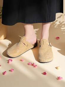 Sandalias de mujer 2025, zapatos planos de mujer sin cordones, nuevas zapatillas de mujer con hebilla cuadrada a juego, botas, mocasines lisos versátiles sin cordones - Caqui - Ver 7