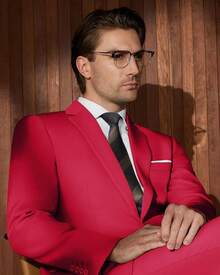 Men's 2 Piece Suits Two Button Pants Set Party,Wedding And BusinessChristmas CNPN - 紅色 - 查看 11