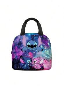 Bolsa escolar estampada con puntada, bolsa de comida con puntada, bolsa de almuerzo, bolsa escolar de anime Kawaii de dibujos animados para niños y niñas, bolsa aislada con hielo, bolsa de picnic diagonal, diseño escolar divertido y con estampado de patchwork y elegante