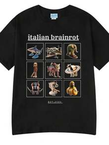Italian Brainrot Meme T-Shirt Tralalero Tralala Tung Tung Tung Sahur Bombardiro Crocodilo Lirili Larila Men Women T Shirts Camisetas - 黑色11 - 查看 1