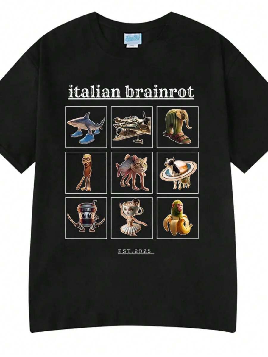 Italian Brainrot Meme T-Shirt Tralalero Tralala Tung Tung Tung Sahur Bombardiro Crocodilo Lirili Larila Men Women T Shirts Camisetas - 黑色11 - 查看 1