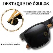 Premium Bamboo Wood Sunglasses For Men, Square, Summer, Casual - 黑色 - 查看 4