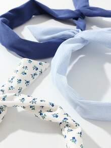 3件套花卉条纹发带，适合日常佩戴，女士围巾，秋季发带，冬季发饰，适合度假装扮，女士头巾，柔软头巾 - 彩色 - 查看 3