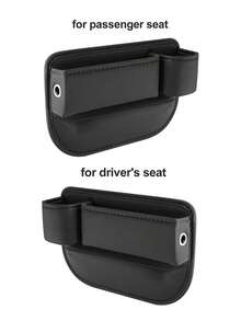 汽车皮革杯架间隙袋、座椅间隙储物盒、可调节汽车座椅储物盒、可调节汽车座椅间隙储物盒皮革带杯架，可放置手机、眼镜、钥匙卡（黑色。驾驶员 - 乘客）