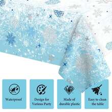 1 Stück blaue weiße Plastik Schneeflocken Tischdecke (54x108 Zoll) Frozen Geburtstag Winter Wonderland Dekorationen Einweg Tischdecke für Weihnachten, Neujahr, Party Zubehör und Dekoration