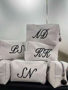 Customized Embroidered Makeup Organizer Pouch, Monogram Waffle Makeup Bag - Monogram Graduation Gift - Bridesmaid Gift, Classic Makeup Bag Perfect For Dorm Life, Customized Embroidered Mesh Makeup Pouch/Toiletry Bag, Essential For Travel & Business, Fashionable Solid Color, Multiple Colors Available, Customized Embroidered Text Or Logo For Corporate Gifts & Team Building