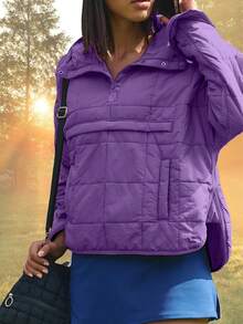 Puffer Jacket Womens Hooded Oversized Quilted Pullover Lightweight Warm Womens Winter Coats Outwear - Màu tím  Violet - Xem 4