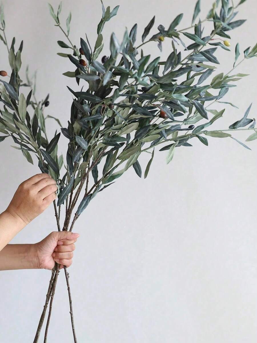 1/2 piezas Rama artificial de hoja de olivo gris-verde de 80 cm, flor de primavera falsa, follaje artificial para boda, planta falsa para decoración del hogar/cocina, arreglos florales DIY, centros de mesa, regalo. Para decoración del hogar, ramos de flores, flores artificiales, decoración de jardín, flores falsas
