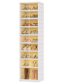 6layer Foldable Shoe Rack Organization Rack, Plastic Shoe Rack, Foldable Shoe Rack Storage Box, Transparent Shoe Box, Stackable, With Door, Easy To Assemble, Shoe Cabinet - 白色 - 查看 1