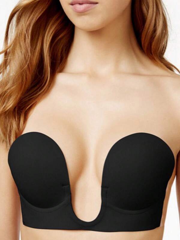 Parche de pecho con forma de U profunda, autoadhesivo, con copa interior transparente, respaldo hermoso y plegable, soporte invisible, sujetador sin costuras, transpirable y cómodo