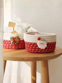 1pc Desktop Storage Basket, Christmas Decor Storage Basket, Small Items Organizer Box For Keys, Remote Controls, Suitable As Christmas Gift
