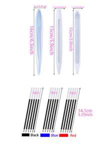 Kawaii Creative DIY Epoxy Resin Casting Mold Pen Shaped Ruler And Angular Gauge Shaped Resin Mold, Including Ruler And Angular Gauge DIY Epoxy Resin Casting Mold Process, DIY Resin Craft Production Kit - Used For Ballpoint Pens, Silicone Pen Molds, Red, Black And Blue Ballpoint Pen Cores, DIY Resin Casting Molds, Pen And Ruler Protractor Production