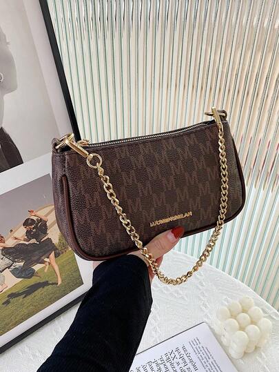 Bolso de baguette con cadena metálica y diseño de estampado clásico de payaso, adecuado para compras. Moda nueva 2025