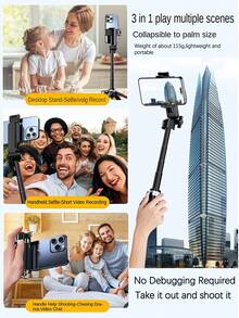 全新升级便携式自拍杆，带无线可拆卸遥控器，可伸缩多功能三脚架，适用于 4-7 英寸手机/安卓迷你口袋尺寸三脚架，适用于旅行、运动、摄影、直播、视频录制，适用于暑假、旅行、户外活动、直播、稳定录制视频博客设备，承重能力强