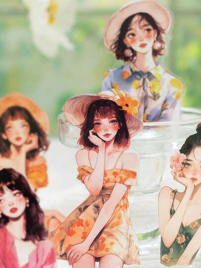 30pcs Girl Character Scrapbooking Sticker Pack, Customizable Life Series, Suitable For Gifts, Office, Home, Marking, Labels, Classroom, Entertainment Toys, Student Planner, Creative Retro Decoration DIY Stickers