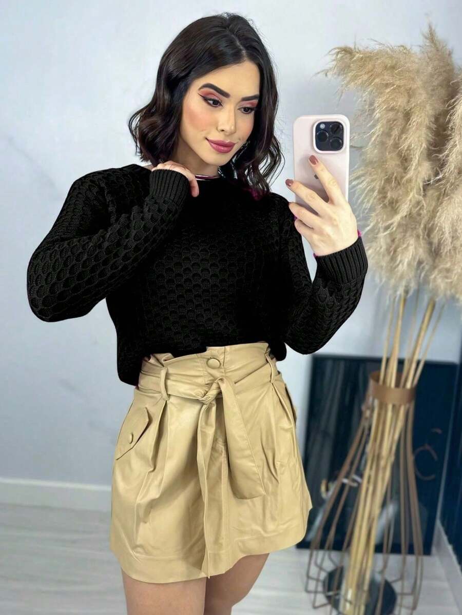 Coméia Knitted Blouse Fits Sizes 38 To 42 - Black - View 1