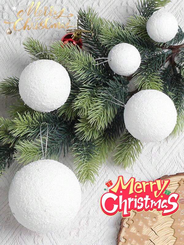 6 piezas Bolas de nieve blancas de espuma como decoraciones navideñas, adornos colgantes DIY para el árbol de Navidad, decoración de tiendas de boda, hogar
