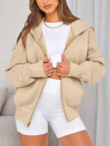 Women Casual Zipper Hoodie Long Sleeve Sweatshirt Y2K Hooded Jacket Fall Autumn Winter Going Out Clothes - 杏色 - 查看 6