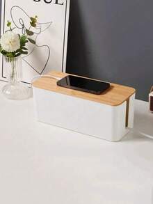 1 صندوق تخزين كابلات بلاستيكي مع غطاء خشبي، صندوق تخزين الكابلات لإخفاء الأسلاك، صندوق تخزين الطاقة، عالي الجودة، سهل الاستخدام، قوي، مناسب للغرف النوم والحمامات والمكاتب وغرف المعيشة والمكاتب الهندسية (الأنماط المشحونة عشوائيًا)