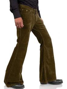 Men's Corduroy Vintage Bell Bottom Pants 70s,Disco Stretchy Flared Pants Fit 60s 70s Outfits For Men,Mens Bell Bottom Jeans.-20256688 - 布朗1 - 查看 4