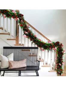 1 Set Christmas Tinsel Garland, Red And Green Metallic Twist Decorative Ribbon With Shiny Ornaments, Plastic Christmas Tree And Party Supplies, Indoor And Outdoor Holiday Decor, No Power Needed, Halloween Decoration - Multicolor - View 4