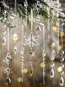 5/10/20 قطعة من زينة شجرة الميلاد بقلادات بلورية، ديكورات عيد الميلاد الرائعة، قلادات بلورية شفافة من الاكريليك على شكل جليد وثلج للأعياد، مناسبة لزينة شجرة الميلاد، قلادات بلورية على شكل ثلج وجليد معلقة من الاكريليك، مناسبة لزينة شجرة الميلاد وإمدادات حفلات السنة الجديدة والشتاء