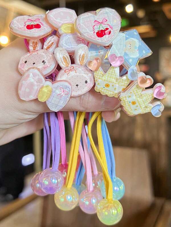 5 buc/1 buc legături de păr cu desene animate, animale, iepure, inimă, elastice de păr cu mărgele colorate, legături de păr elastice de culoare bomboane, suporturi de coadă de înaltă elasticitate, accesorii de păr inofensive, culoare aleatorie, accesorii pentru femei, cadouri pentru acasă, elastice de păr, benzi de cauciuc pentru păr, frânghie de păr, cadouri