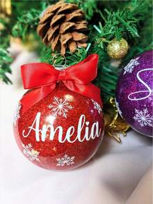 1pc Personalized Glitter Christmas Ball Ornament With Snowflake, Custom Name/Surname Christmas Decoration Gift - Multicolor - View 4