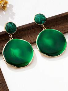 1 par de pendientes elegantes de estilo europeo de alta gama, con forma asimétrica y degradado verde, de uso diario - Multicolor - Ver 2