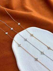 1pc Women's Fashionable Delicate Four-Leaf Clover Zirconia Stainless Steel Necklace, Suitable For Daily Wear, Parties, Gatherings, Mother's Day Gift