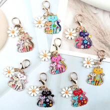 1 套优雅迷人的猫和雏菊钥匙扣 - 女士时尚配饰，动物和花卉主题设计，创意手机壳吊饰，适用于背包和汽车钥匙，传达温暖和意义，也是日常友谊的绝佳小礼物 - 彩色 - 查看 11