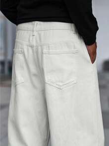 Plus Size Men's Relaxed Fit White Washed Casual Business Straight Leg Jeans