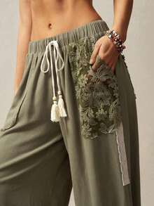 BOHO Women's Loose Fit Patchwork Casual Long Pants, Country Style Vacation For Spring/Summer - xanh quân đội - Xem 5