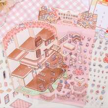 3 arkusze naklejek z miniaturowymi krajobrazami, seria bajek, urocze naklejki dekoracyjne 3D dla uczniów, 3 arkusze naklejek ze zwierzętami + 1 arkusz tektury ze sceną - Wielokolorowe - Zobacz 5