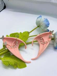 2 Stücke Ohrschmuck, mit Kunstperlen Halskette & Strass Schmetterling, lange & kurze Stile, geeignet für Festivals, Partys, Halloween, Weihnachten, Cosplay - Verschiedenfarbig - Übersicht 9