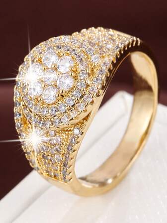 1pc Delicate Flower Design Cubic Zirconia Inlaid Women's Ring