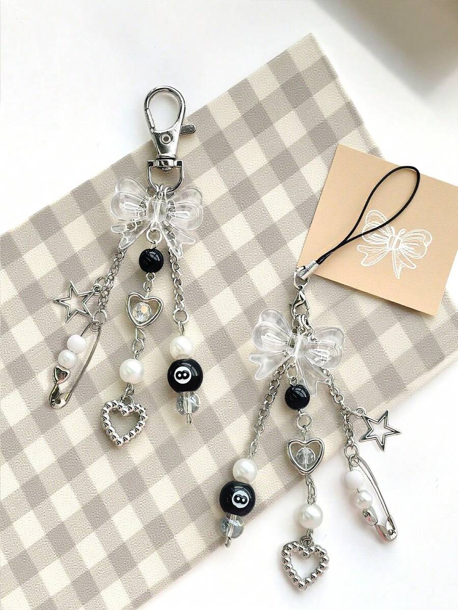 1 chiếc dây đeo điện thoại tự làm kiểu Y2K đen trắng, mặt dây chuyền hình quả bóng số 8 và nơ đen, dùng cho tai nghe, máy ảnh, tương thích với Android và hầu hết các điện thoại thông minh, quà tặng cho mẹ, gia đình, bạn bè, sinh nhật, ngày lễ.