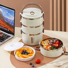 Lonchera de acero inoxidable, caja cuadrada portátil y conveniente de gran capacidad, lonchera de diseño multicapa, adecuada para el hogar, la escuela y la oficina. - Blanco 2 capas - Ver 7