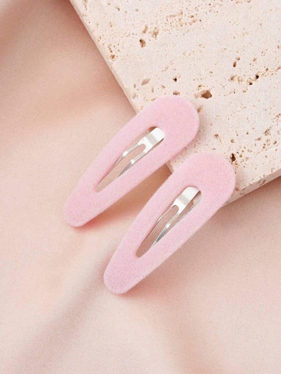 2个简约毛绒多色BB发夹，适合日常佩戴，发饰，头部饰品，发卡 - 粉色 - 查看 1